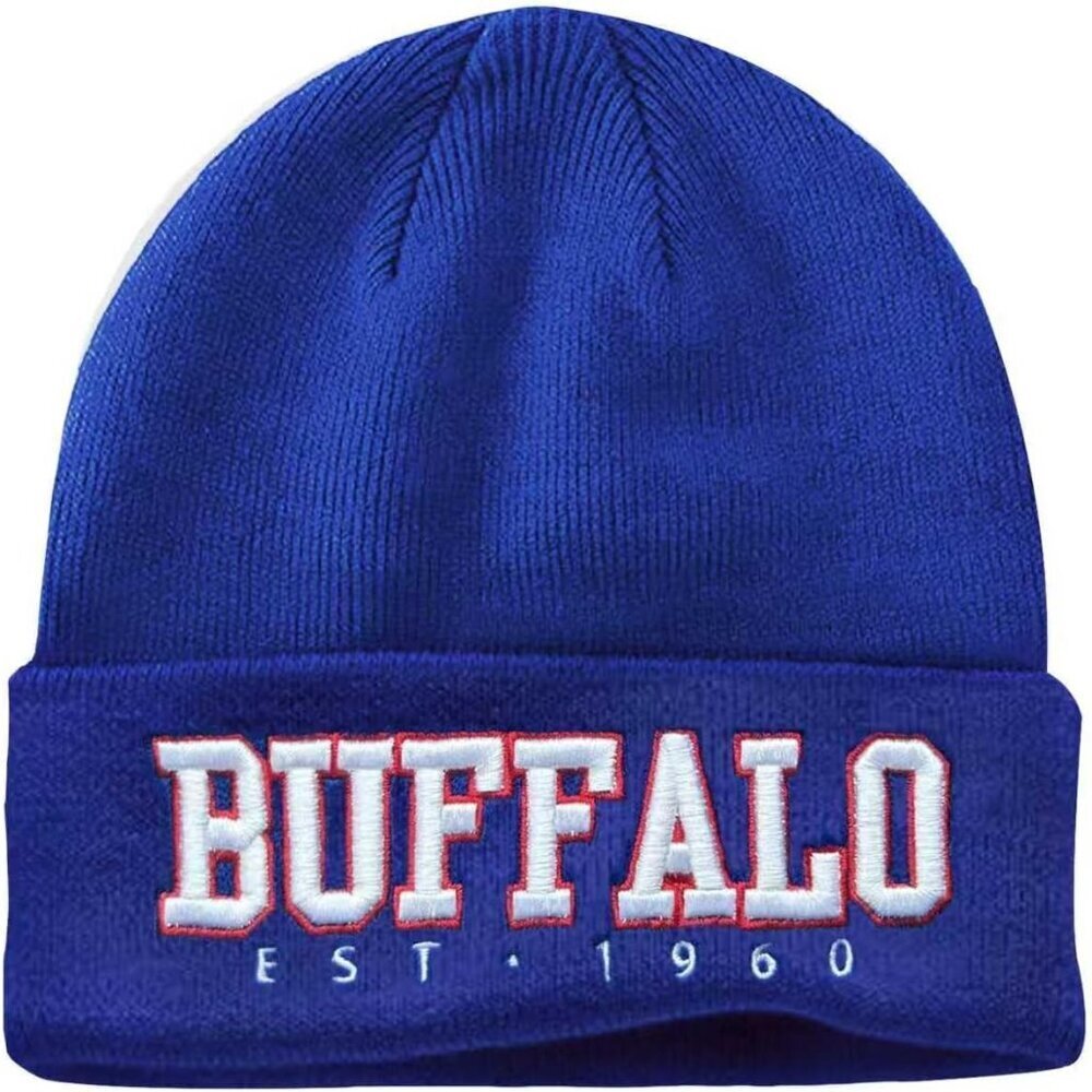 Women's Blue & Red Soft Knit Winter Hat For Cold Weather Beanie Toque Hat